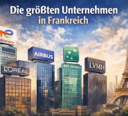 Neben dem Eiffelturm sind Gebäude mit den größten Unternehmen Frankreichs zu sehen.